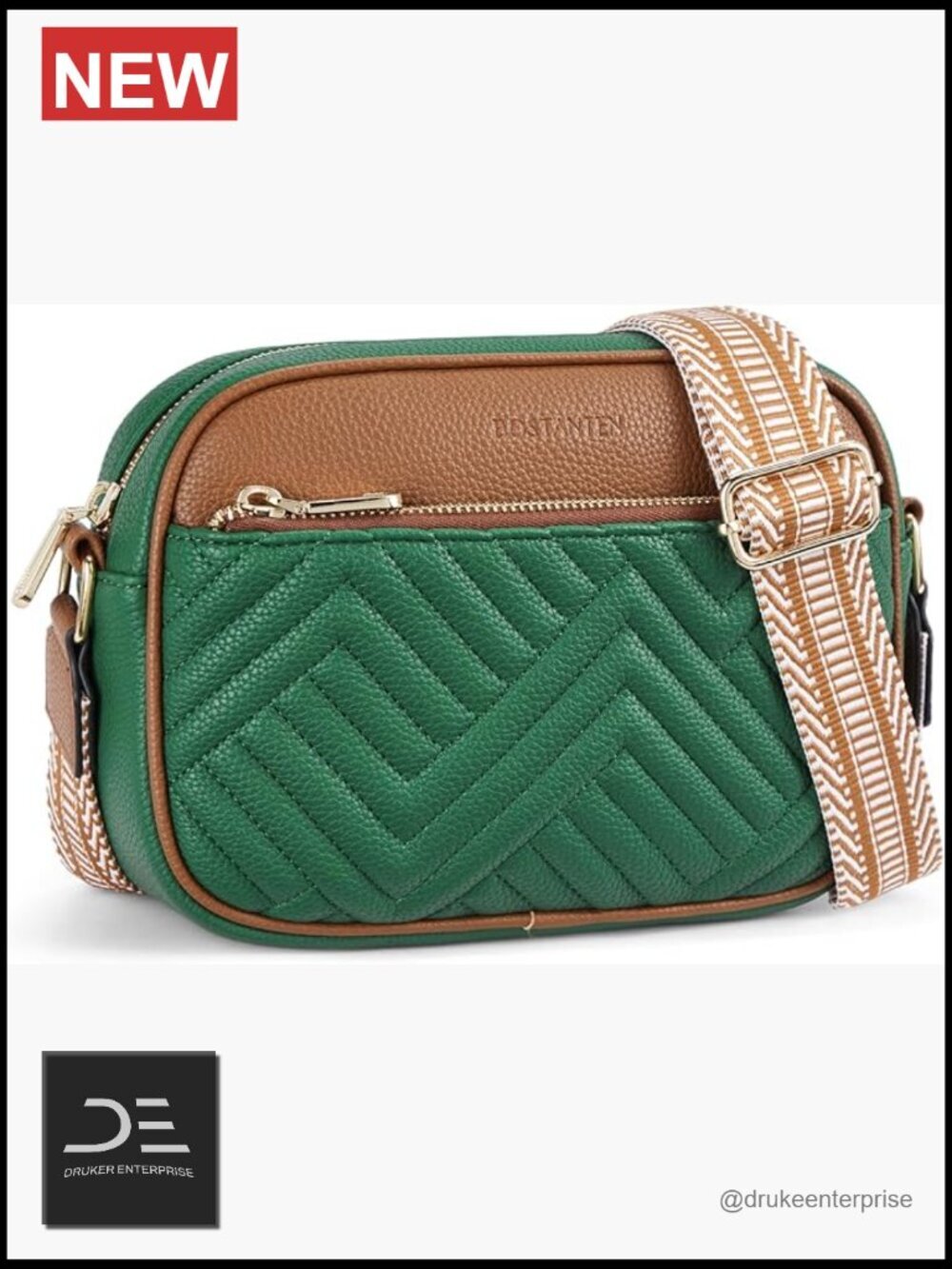 Quilted Vegan Leather Crossbody Bag with Wide Strap